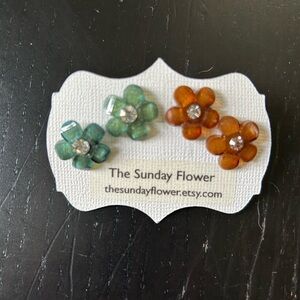 Green and Orange Floral Earrings